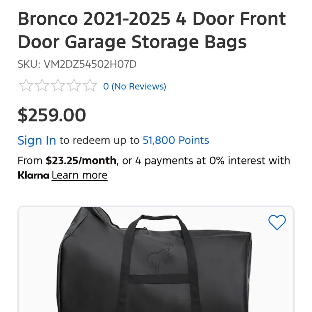 Ford Bronco Garage Storage Bags - front doors (set of two) 2022